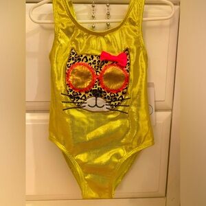 Flapdoodles swimsuit Girls 4T Iridescent Cheetah NWT